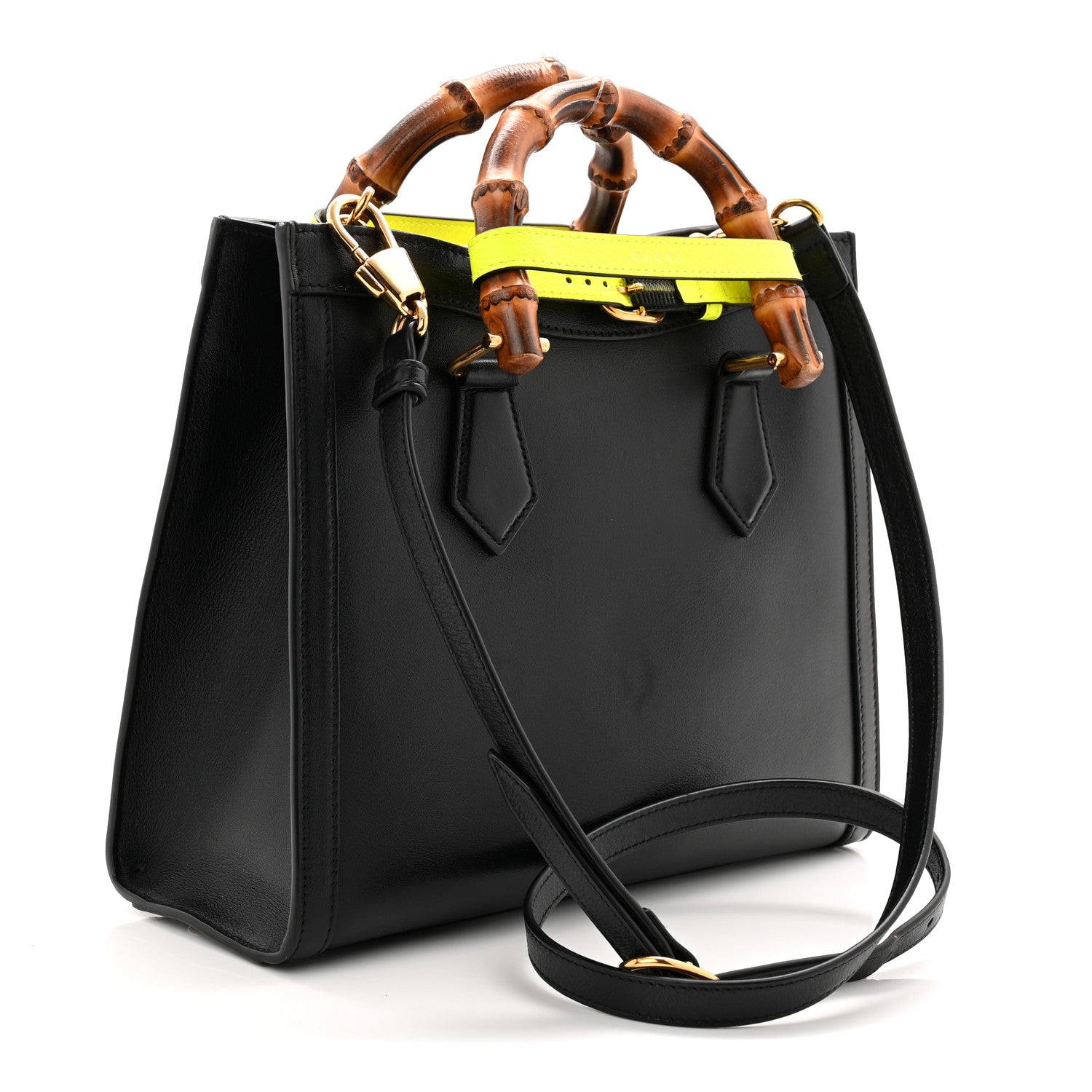 Gucci Calfskin Small Diana Tote Bag Black Yellow Fluo 3 of 10