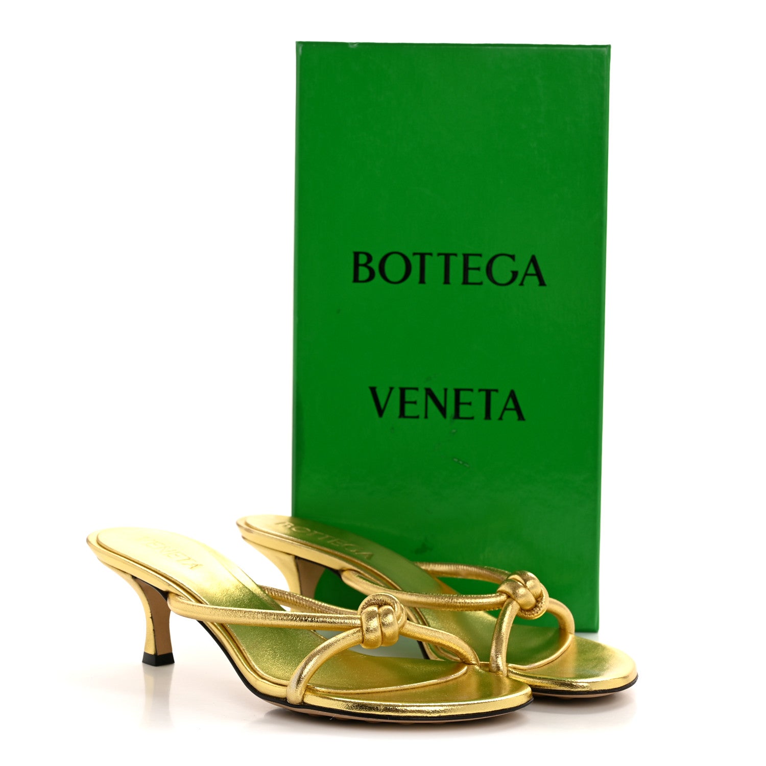 Bottega Veneta Metallic Nappa Blink Knot Mule Sandals 39 Gold
