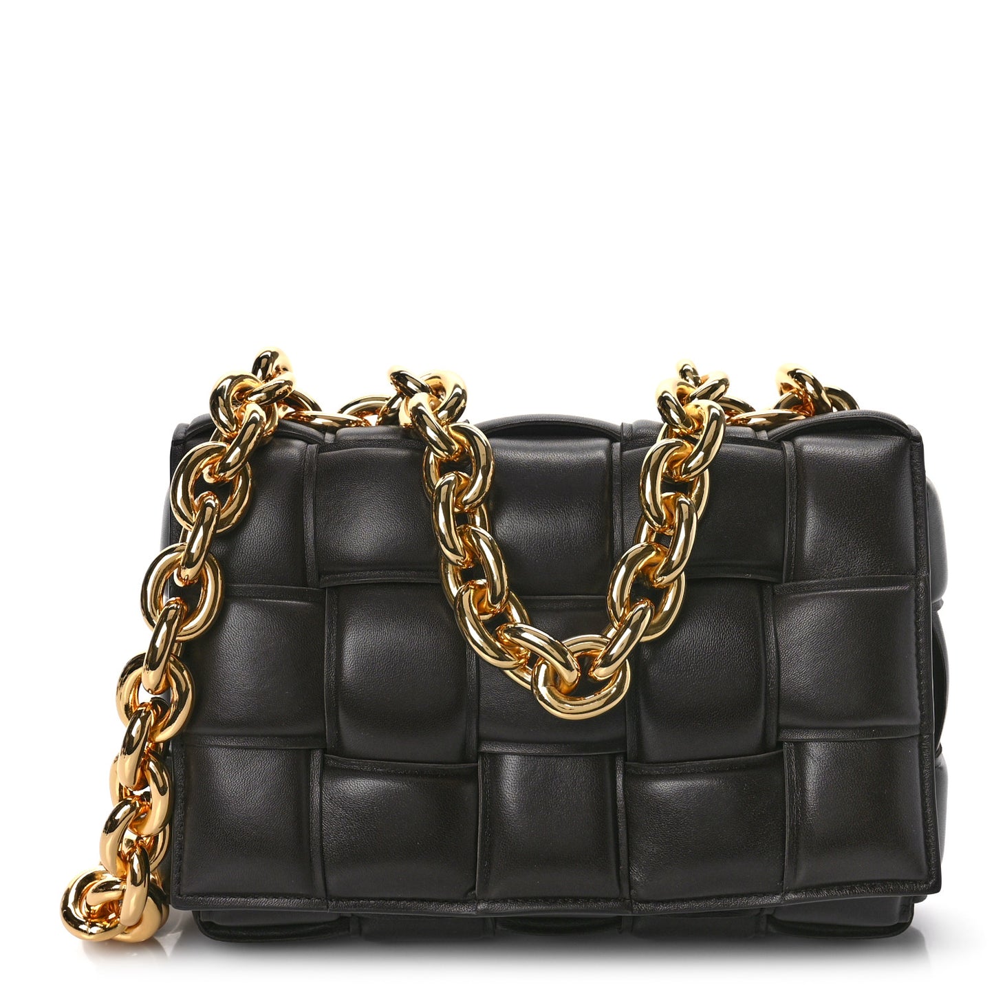 Lambskin Maxi Intreccio Padded Chain Cassette Crossbody Bag Black