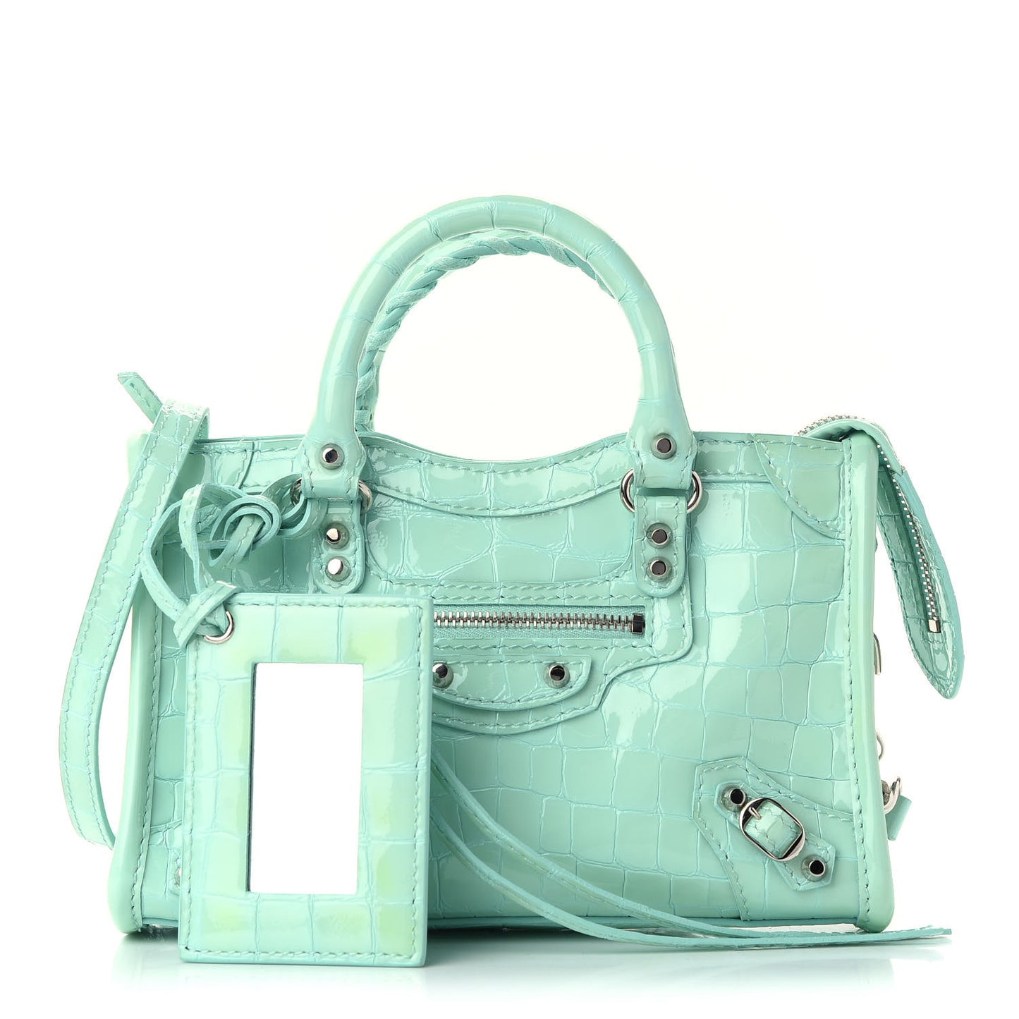 Patent Crocodile Embossed Classic Silver Hardware Nano City Light Green