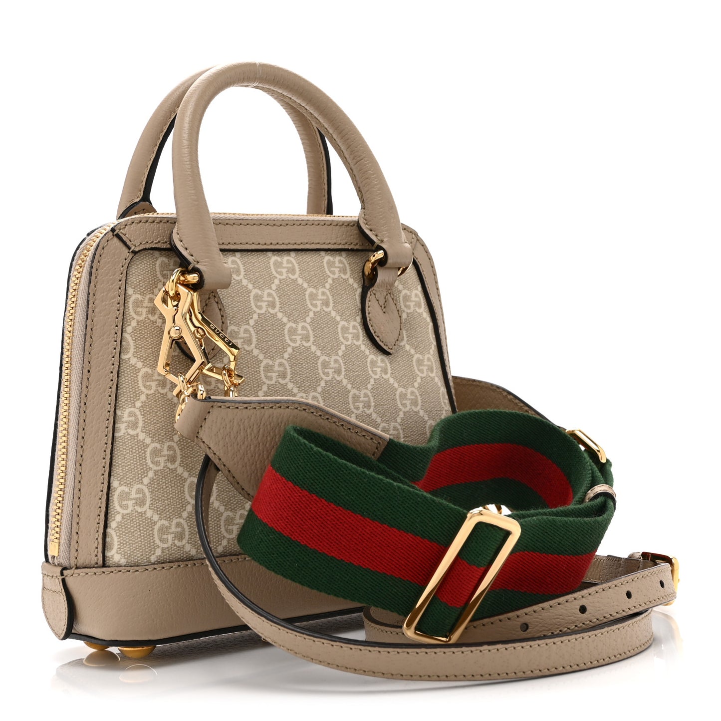 GG Supreme Monogram Textured Dollar Calfskin Mini Horsebit 1955 Top Handle Bag Beige Mystic White Oatmeal