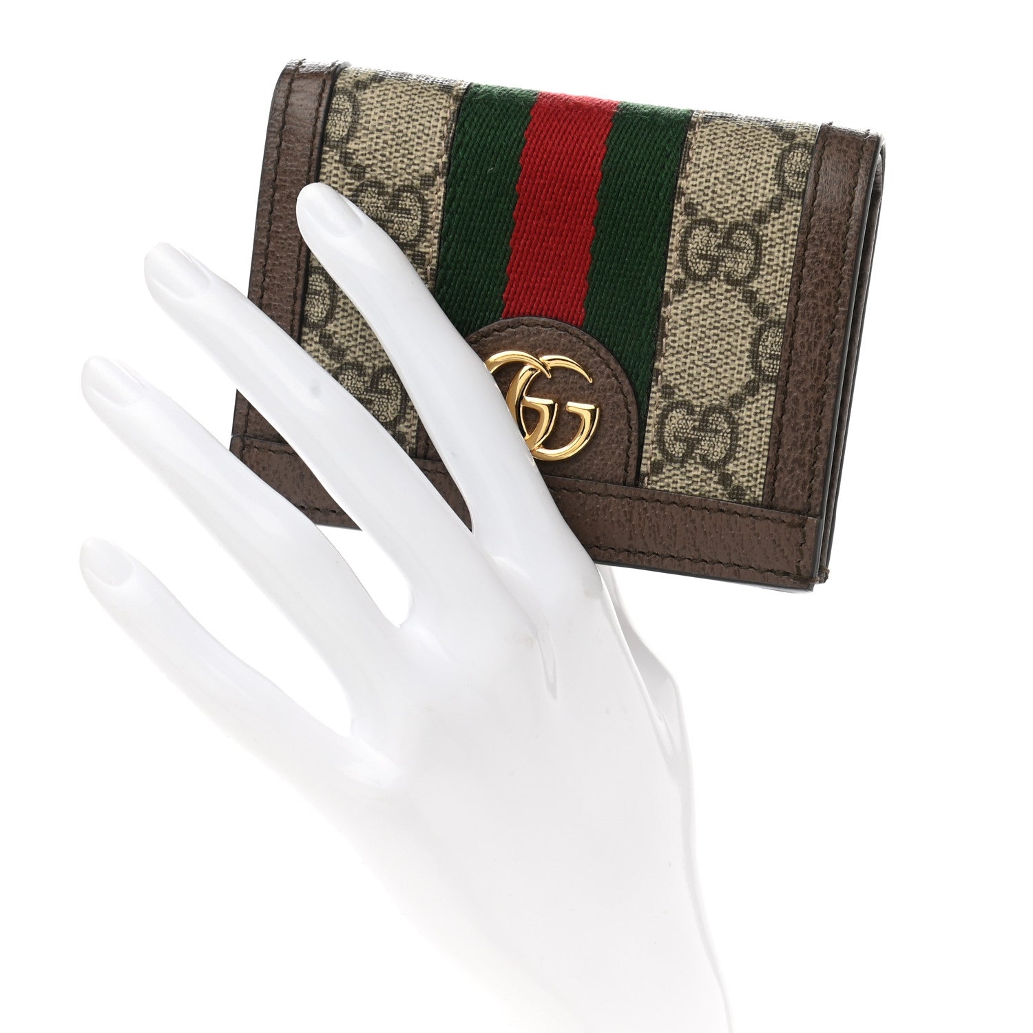 Gucci GG Supreme Monogram Web Ophidia Card Case Beige New Acero 2 of 9
