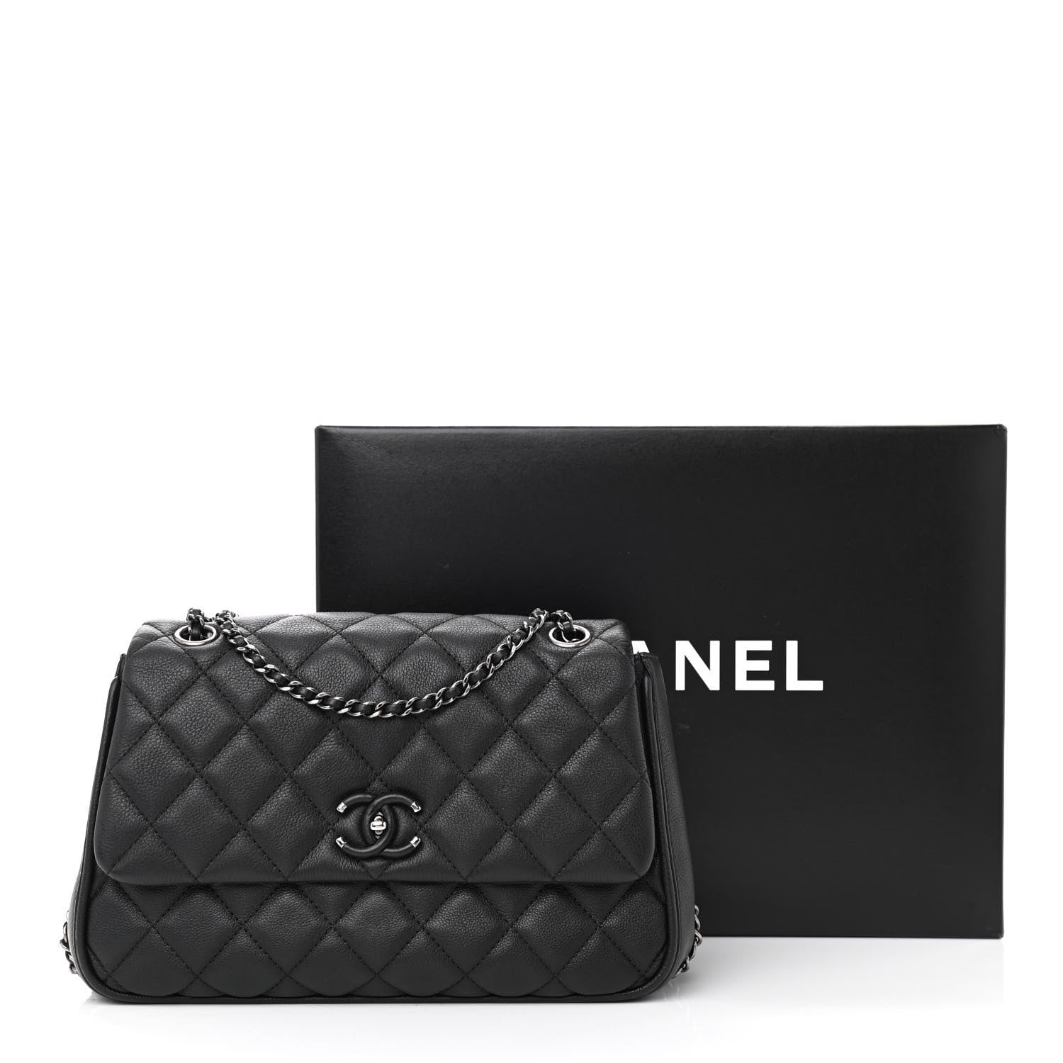 Chanel Calfskin Quilted Medium Frame in Chain Flap Black 10 of 10