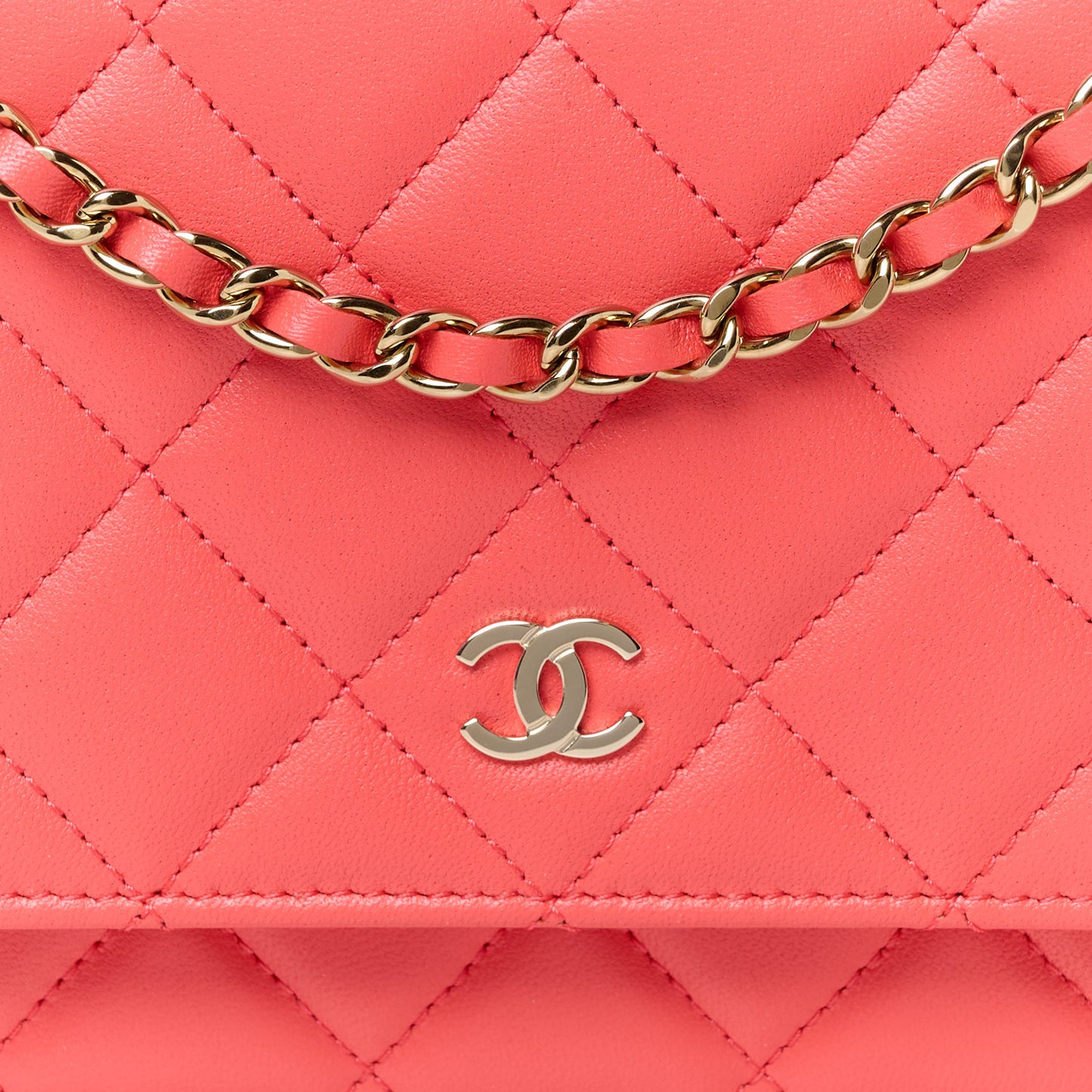 Lambskin Quilted Wallet On Chain WOC Coral
