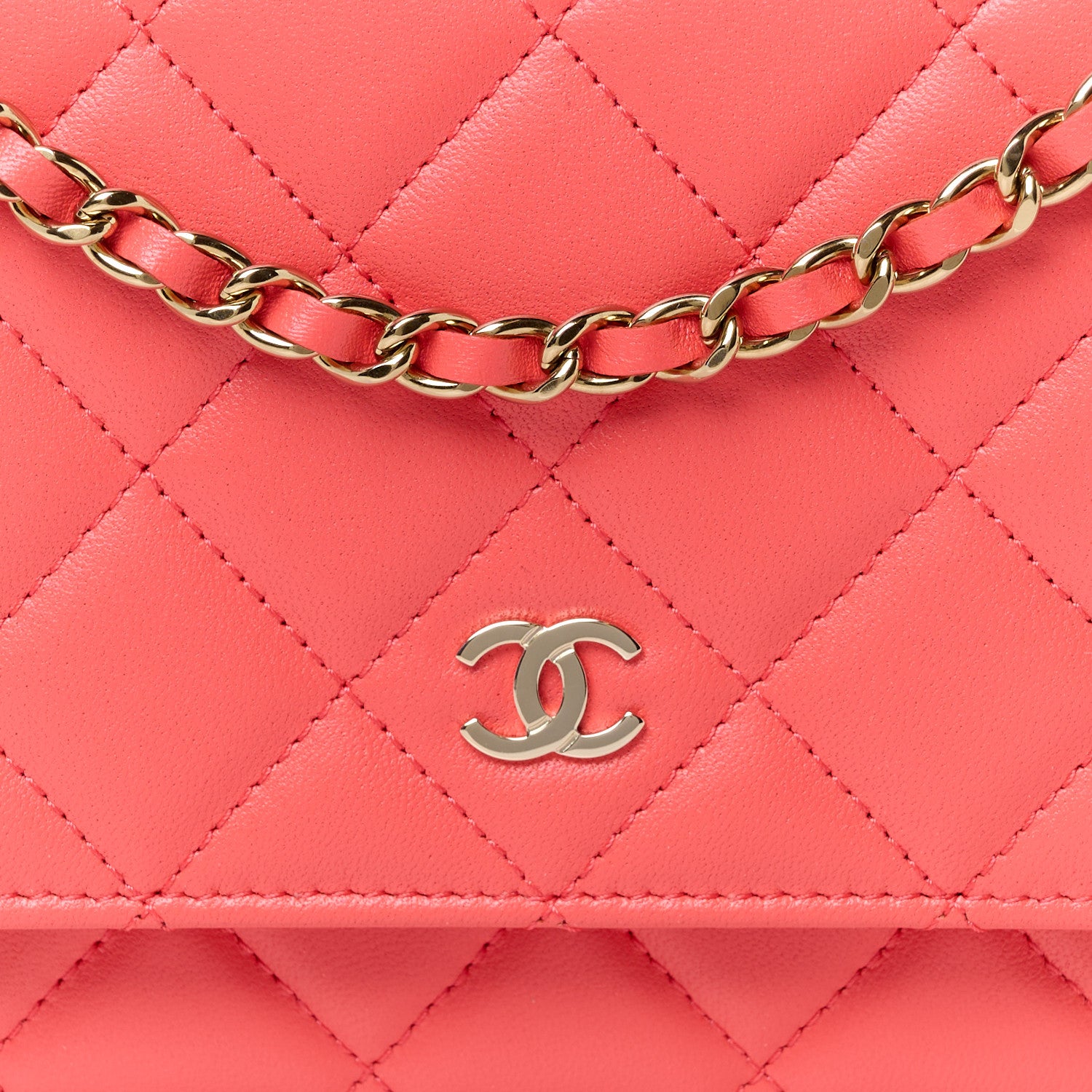 Chanel Lambskin Quilted Wallet On Chain WOC Coral 9 of 12
