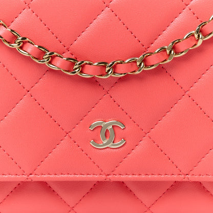Chanel Lambskin Quilted Wallet On Chain WOC Coral 9 of 12