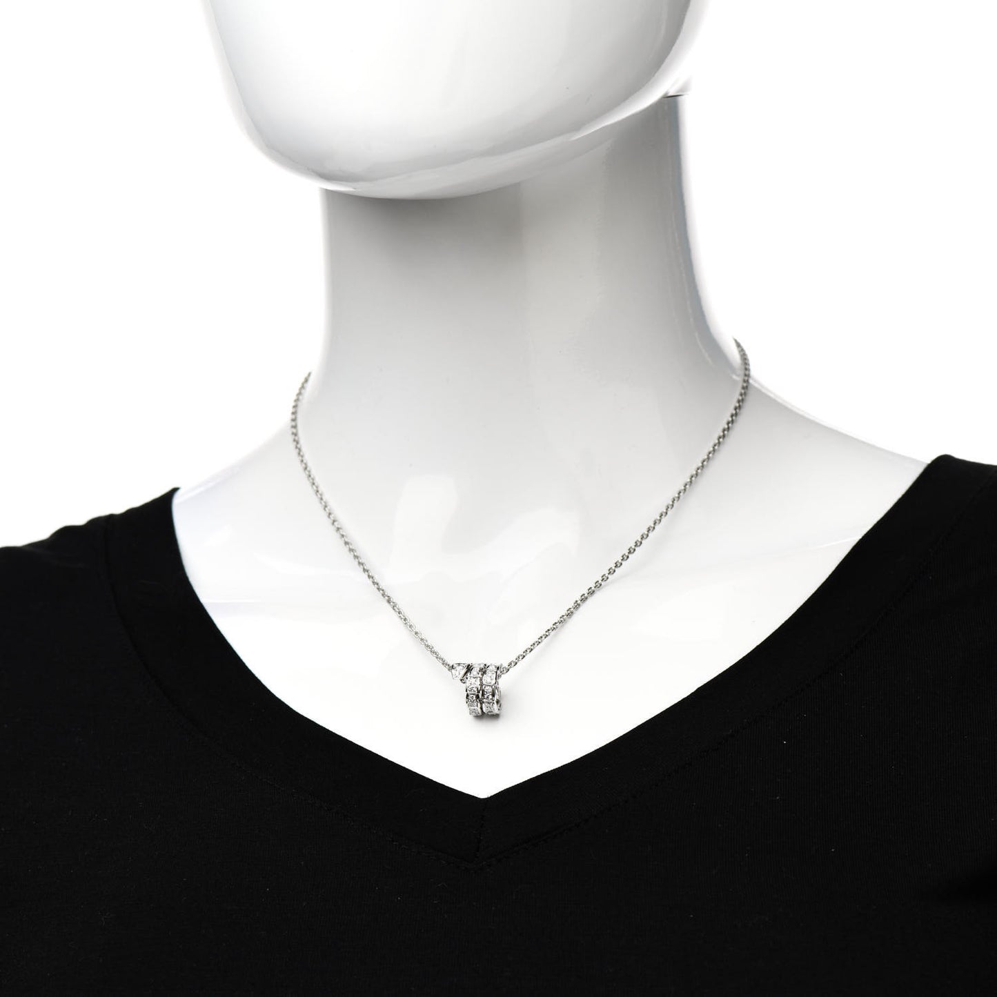 18K White Gold Diamond Serpenti Viper Pave Pendant Necklace