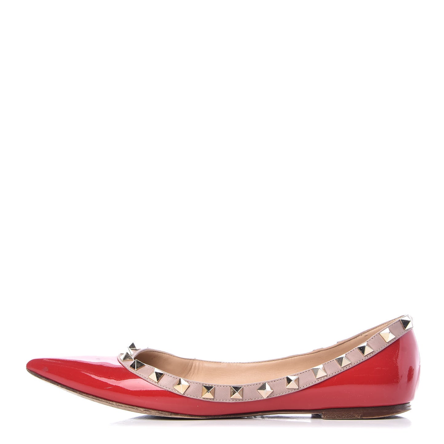 Patent Nappa Rockstud Ballerina Flats 37 Rosso Valentino Poudre