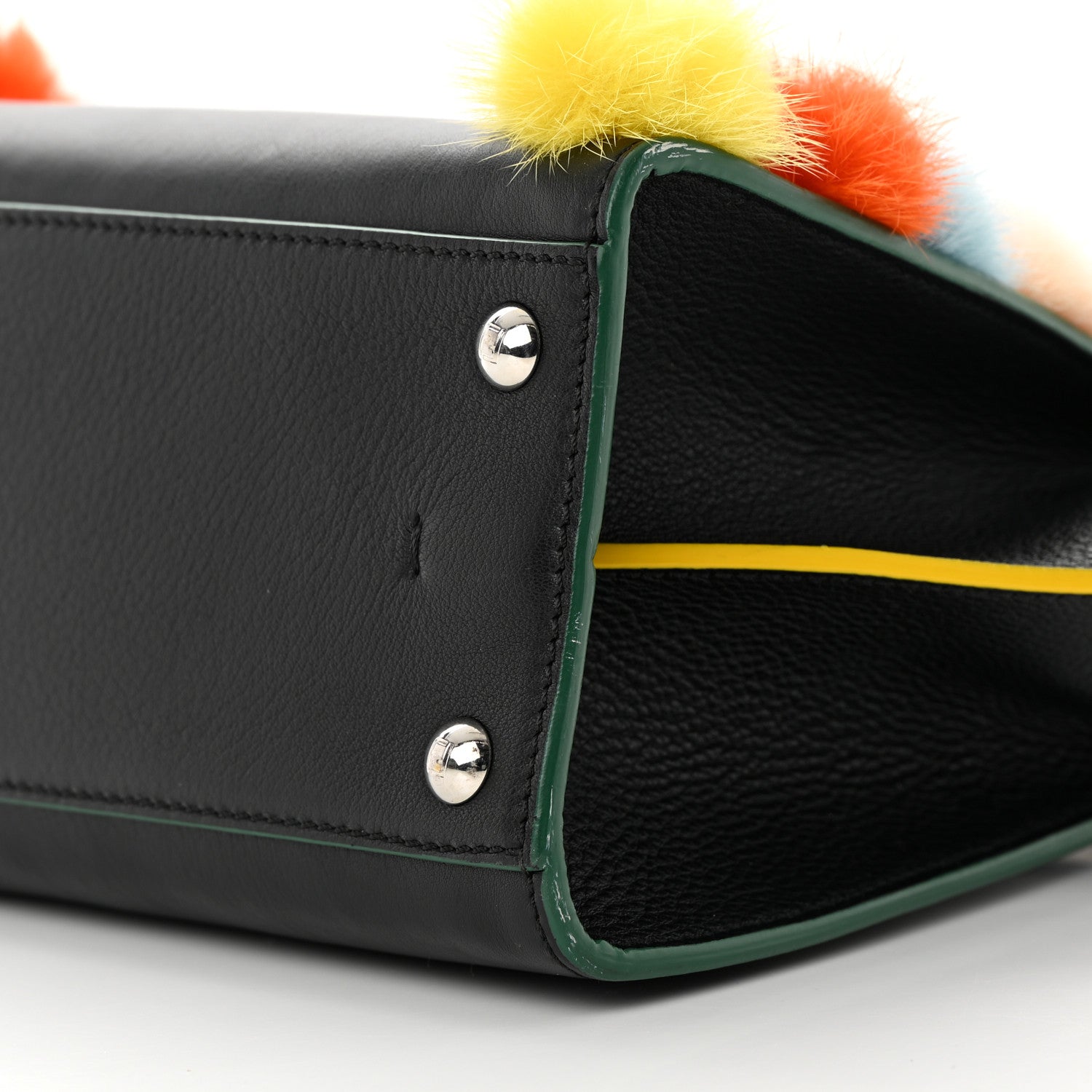 Fendi Vitello Dolce Mink Fur Pom Pom Mini 3jours Tote Black Multicolor 10 of 15