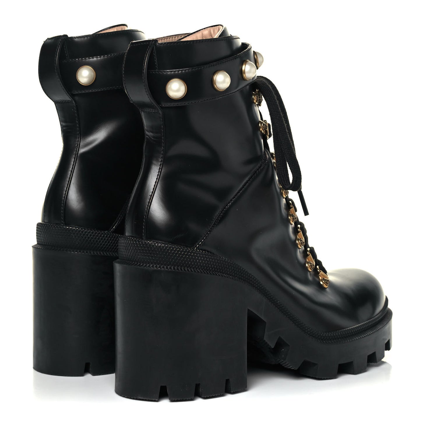 Magnum Calfskin Pearl Lace Up Combat Ankle Boots 39.5 Black