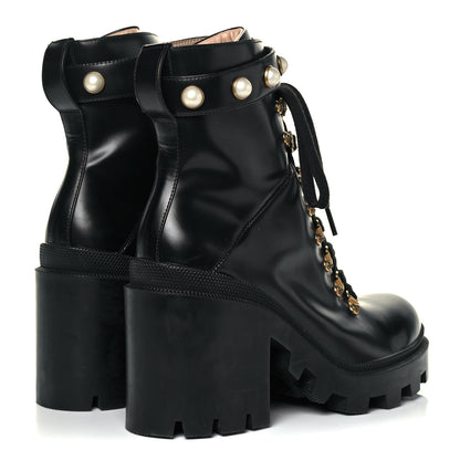 Gucci Magnum Calfskin Pearl Lace Up Combat Ankle Boots 39.5 Black 4 of 8