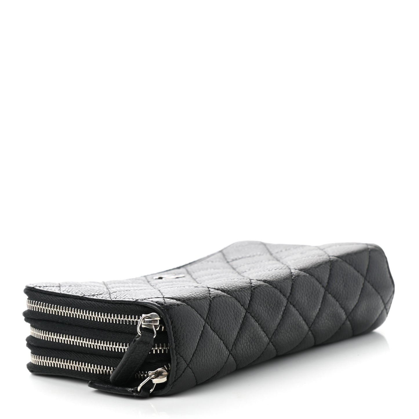 Caviar Quilted Triple Zip Wallet Black