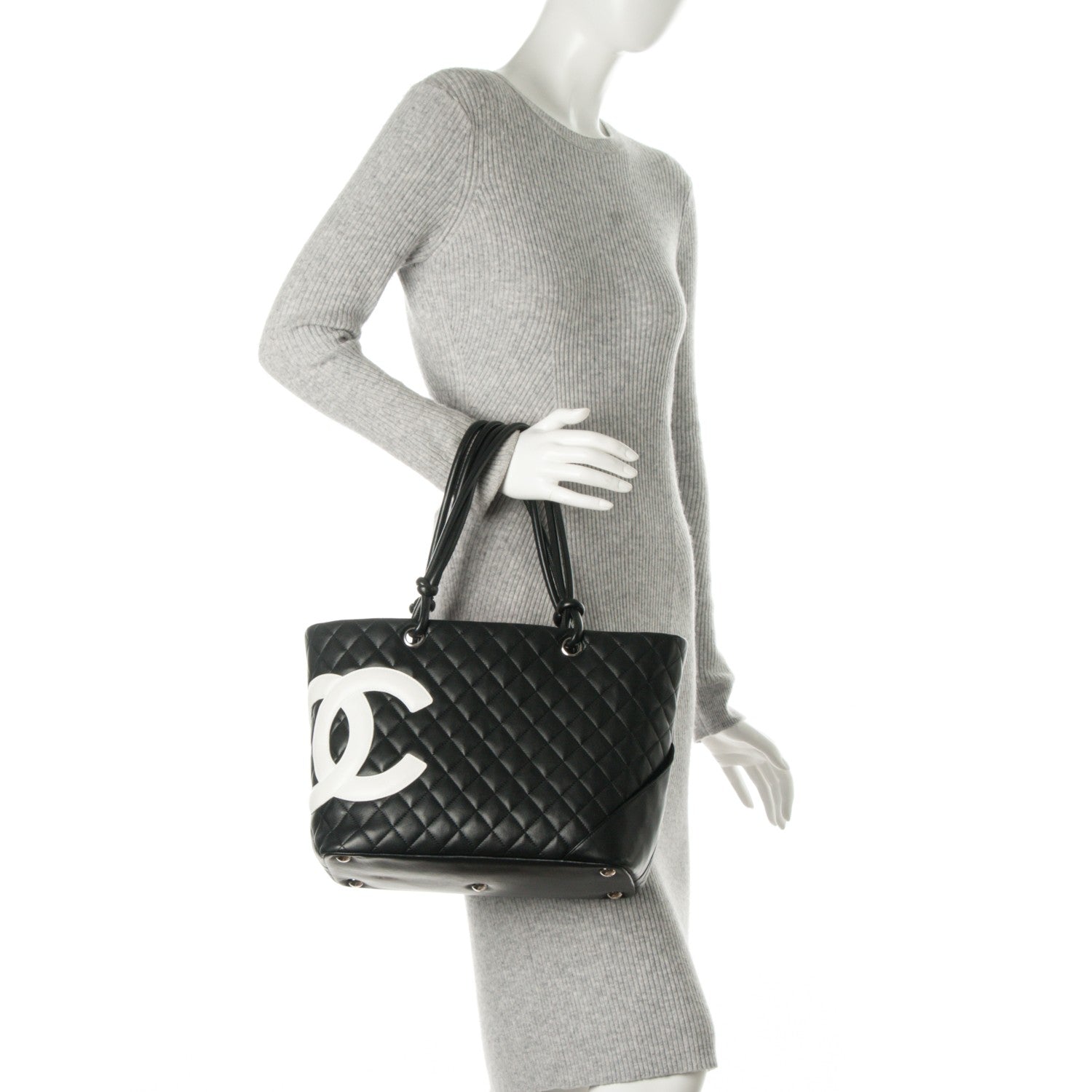 Chanel Calfskin Quilted Large Cambon Tote Black White 2 of 8
