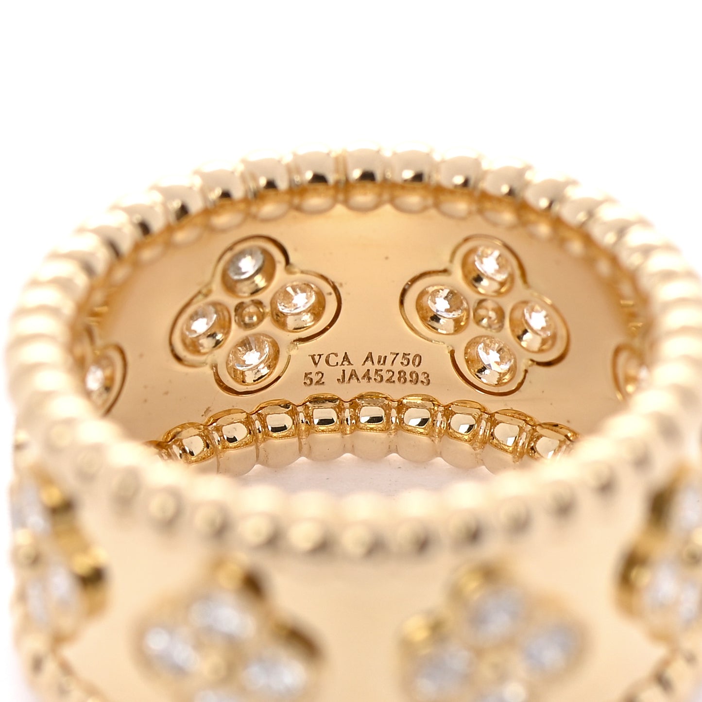 18K Yellow Gold Diamond Perlee Clovers Ring 52 6