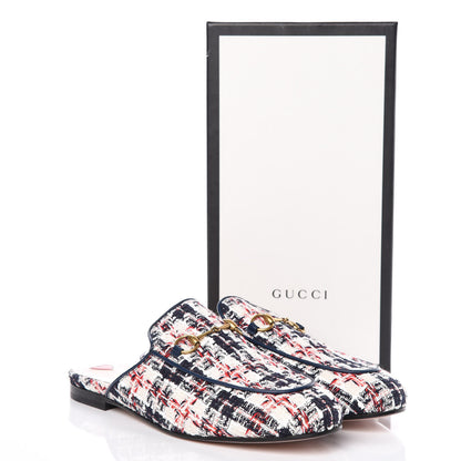 Gucci Tweed Check Womens Princetown Slippers 41 Gardenia Ink Blue Agata 9 of 9
