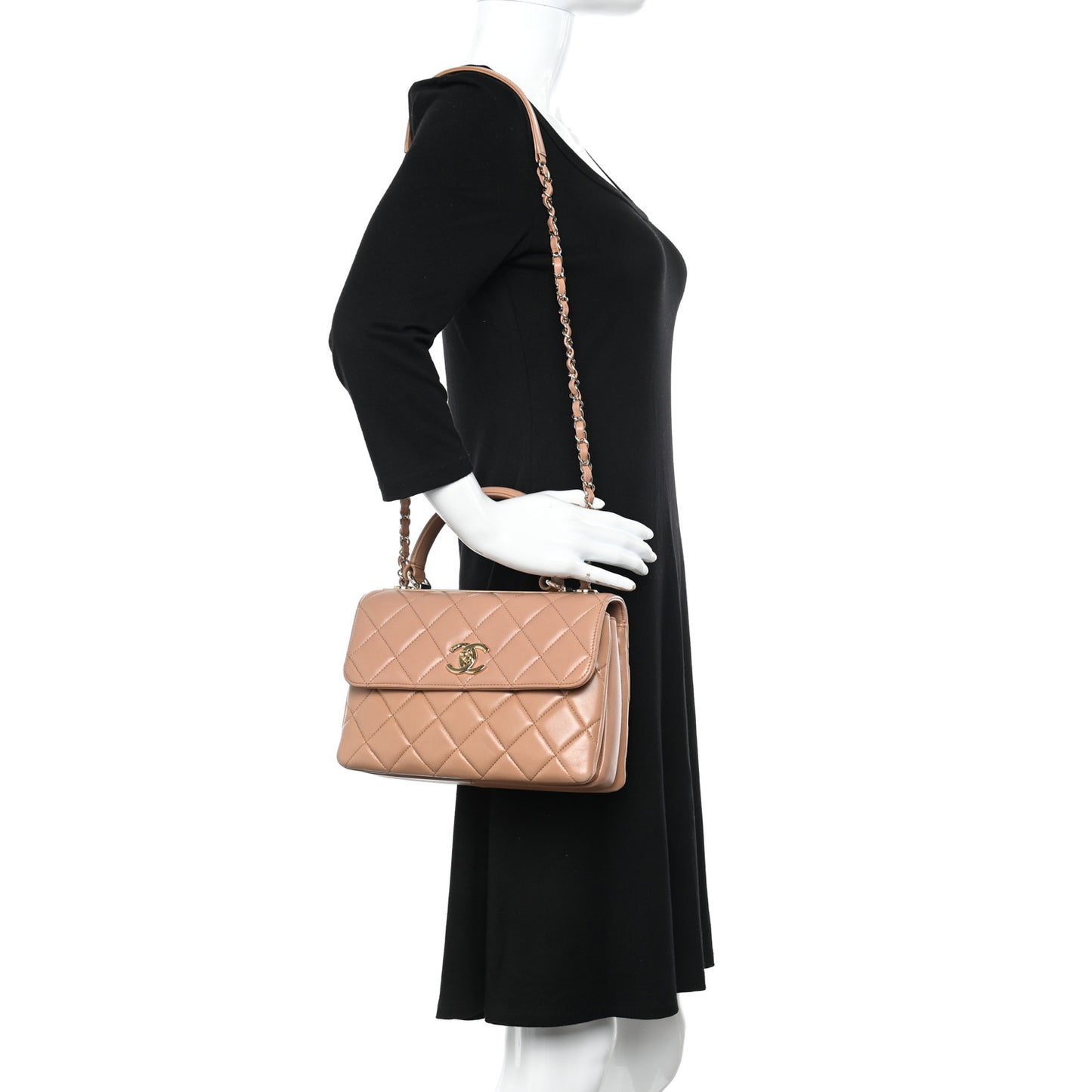 Lambskin Quilted Small Trendy CC Flap Dual Handle Bag Camel