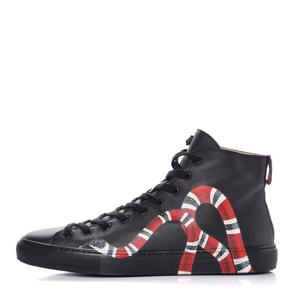 Gucci Calfskin Kingsnake Mens High Top Sneakers 10.5 Black 1 of 7