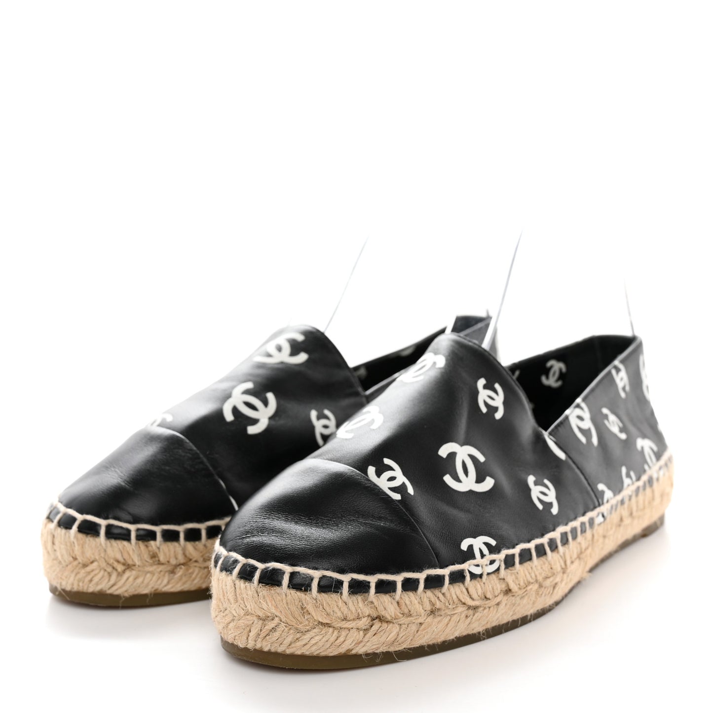 Lambskin Printed CC Espadrilles 38 Black White