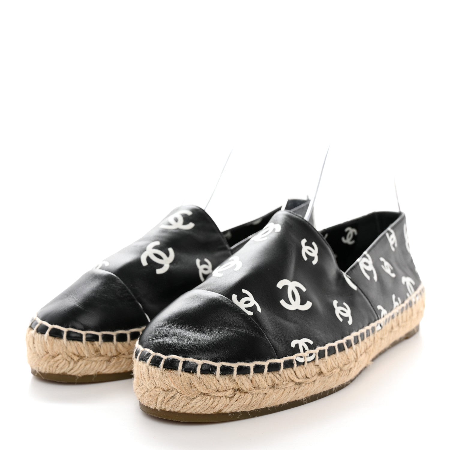 Chanel Lambskin Printed CC Espadrilles 38 Black White 3 of 11
