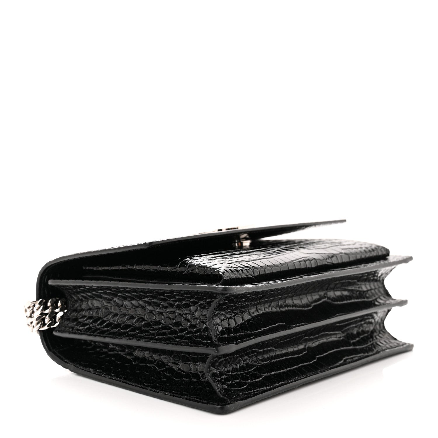 Saint Laurent Calfskin Crocodile Embossed Medium Monogram Sunset Black 4 of 9