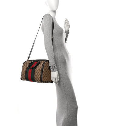 Gucci Monogram Selleria Calfskin Vintage Web Medium Boston Beige Ebony Cocoa 2 of 17