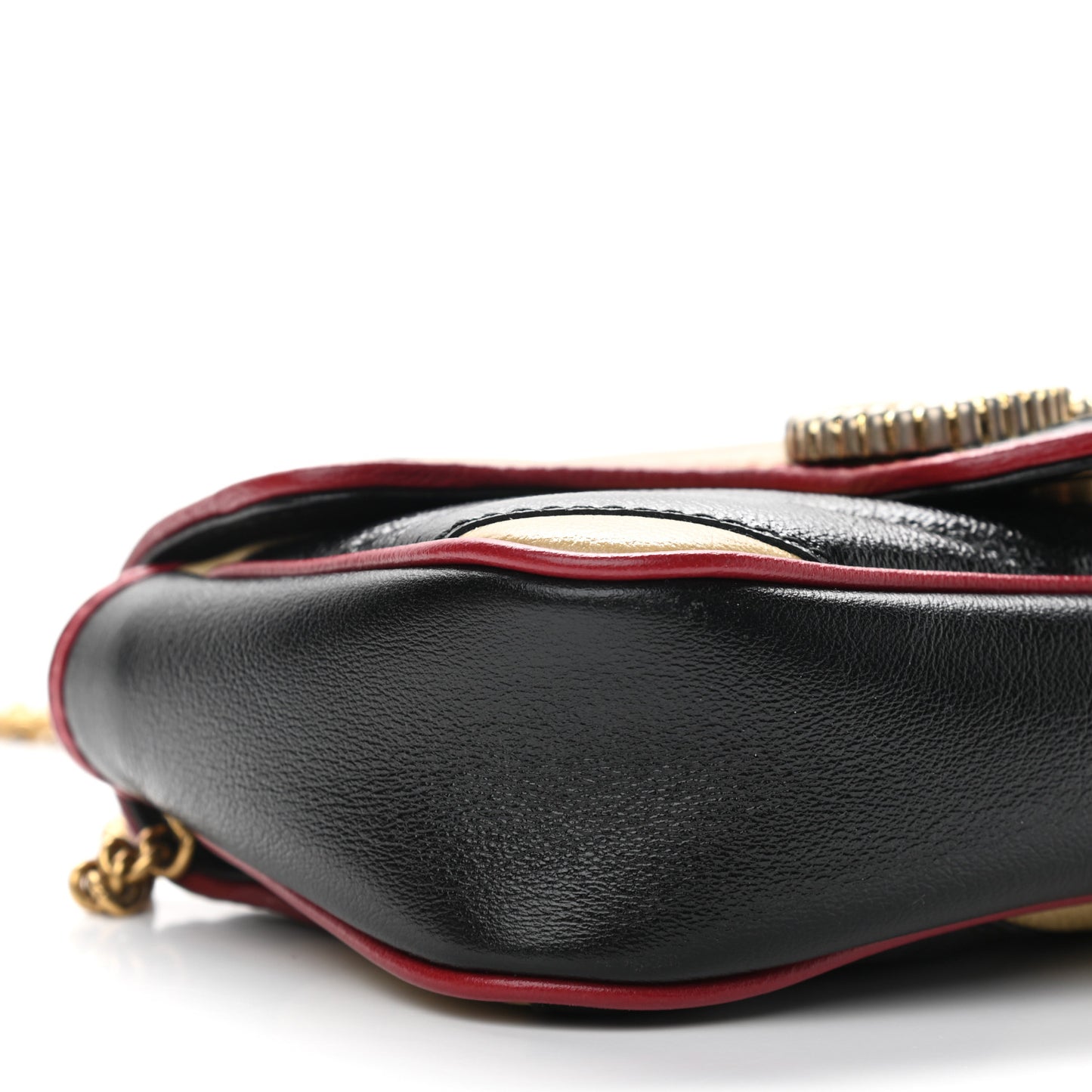 Vintage Effect Calfskin Matelasse Diagonal Striped Super Mini Torchon GG Marmont Shoulder Bag Black Beige