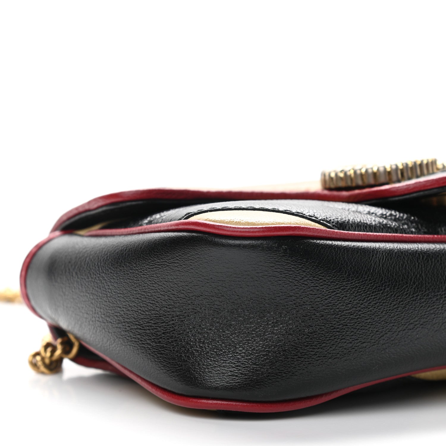 Gucci Vintage Effect Calfskin Matelasse Diagonal Striped Super Mini Torchon GG Marmont Shoulder Bag Black Beige 9 of 11