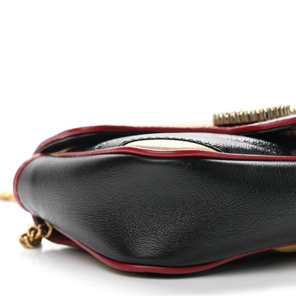 Gucci Vintage Effect Calfskin Matelasse Diagonal Striped Super Mini Torchon GG Marmont Shoulder Bag Black Beige 9 of 11