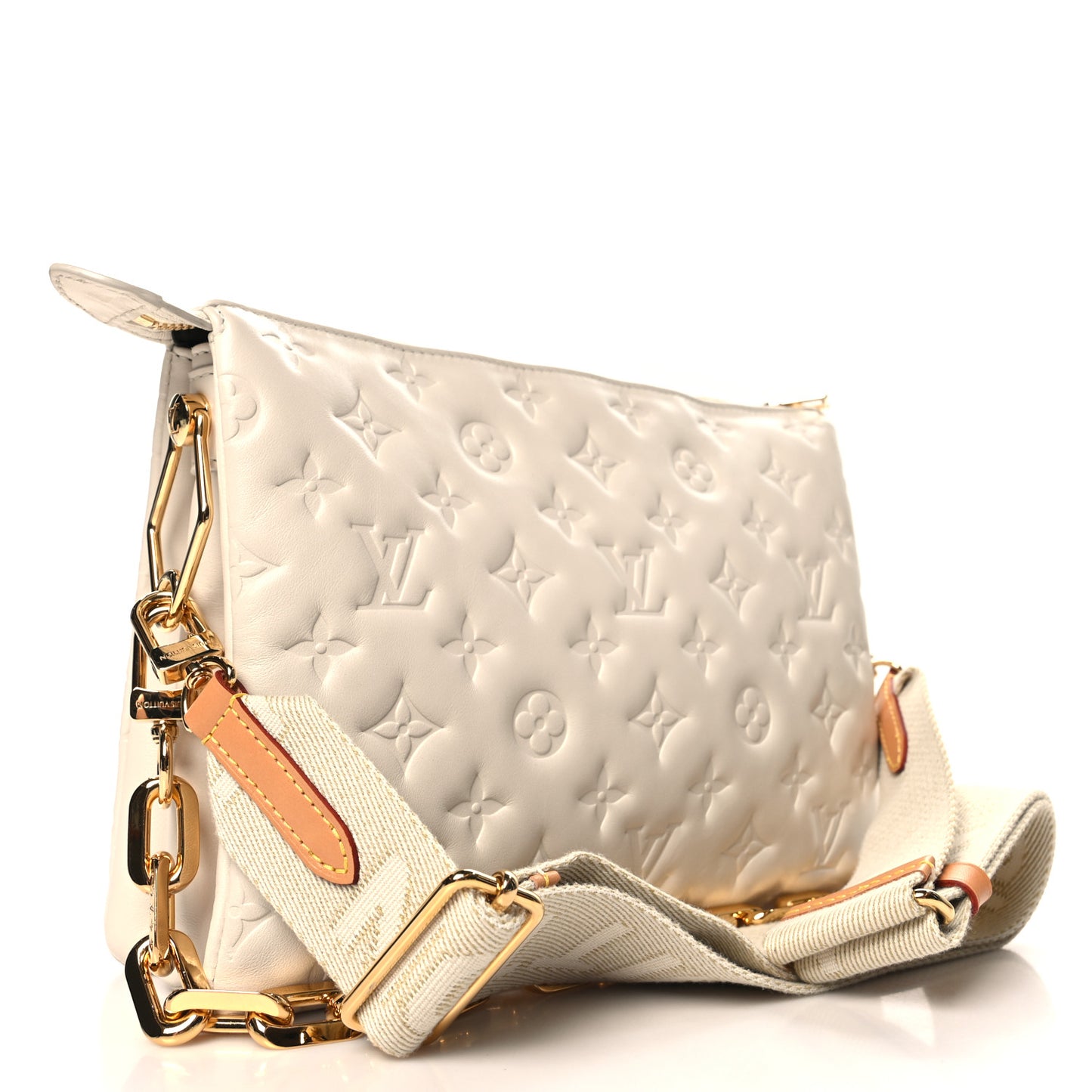 Lambskin Embossed Monogram Coussin PM Cream