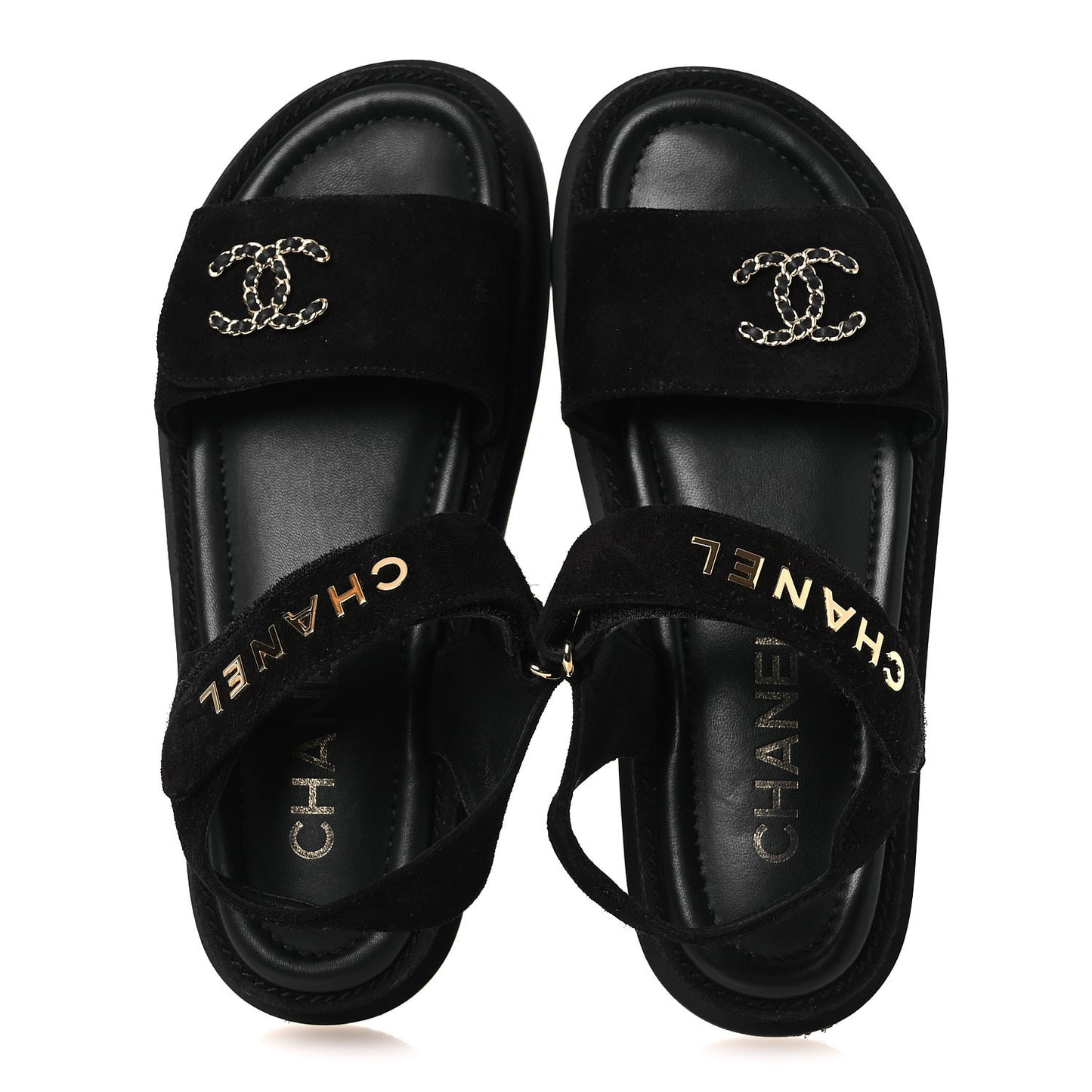 Suede Calfskin Dad Sandals 38 Black