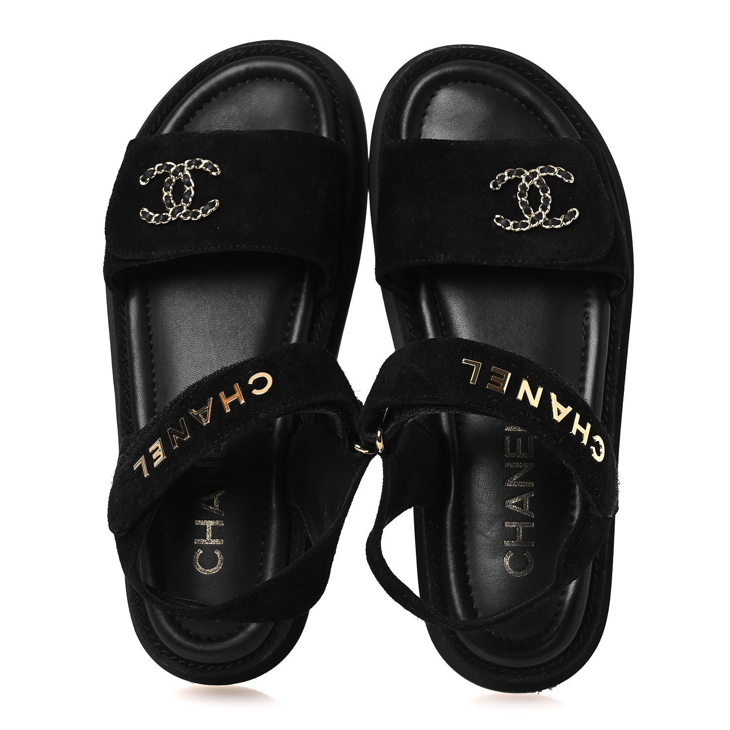 Chanel Suede Calfskin Dad Sandals 38 Black 2 of 11