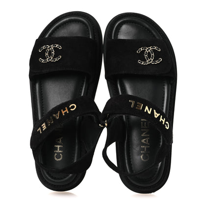 Chanel Suede Calfskin Dad Sandals 38 Black 2 of 11