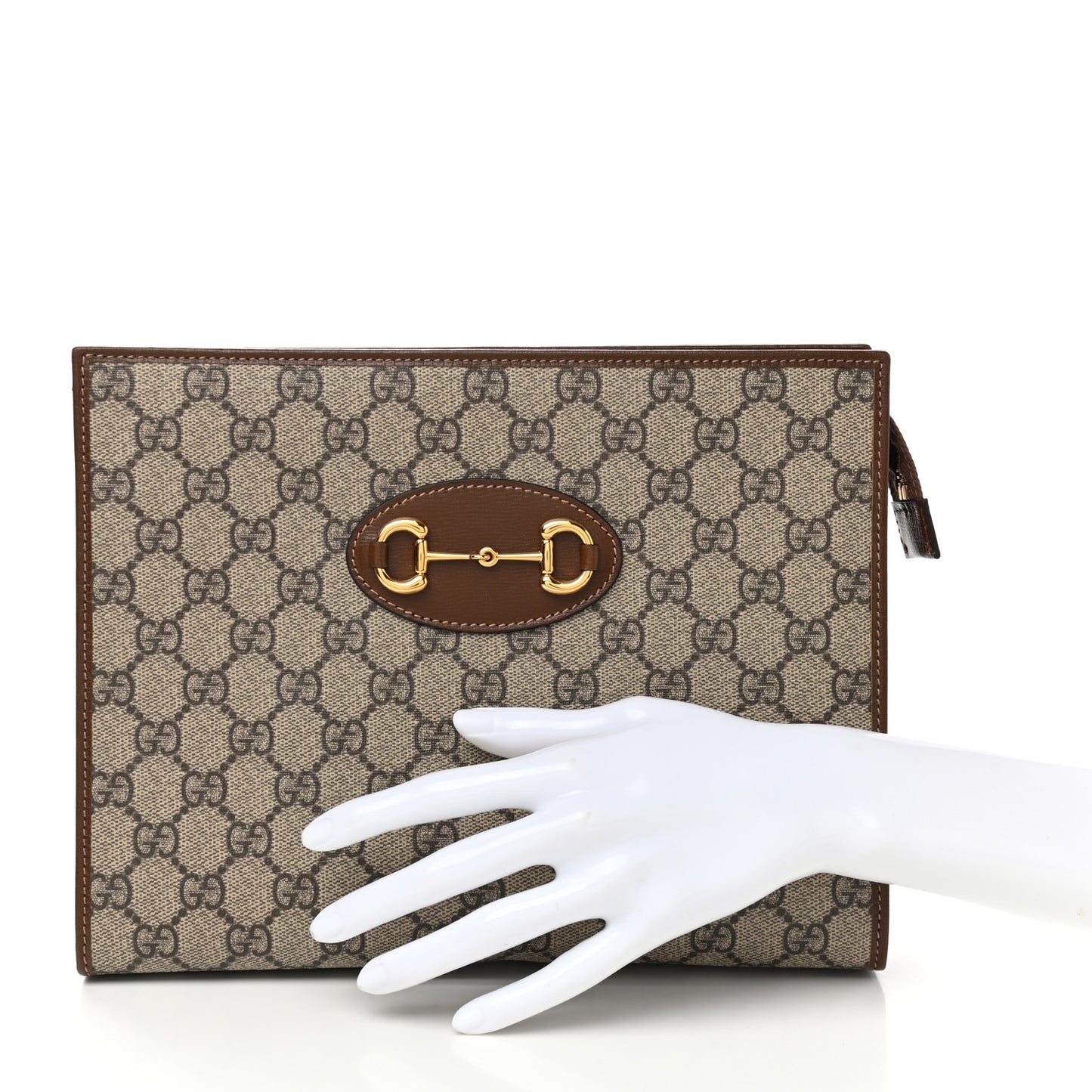 GG Supreme Monogram Horsebit 1955 Zip Pouch Beige Brown Sugar