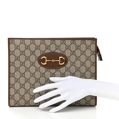 Gucci GG Supreme Monogram Horsebit 1955 Zip Pouch Beige Brown Sugar 2 of 8