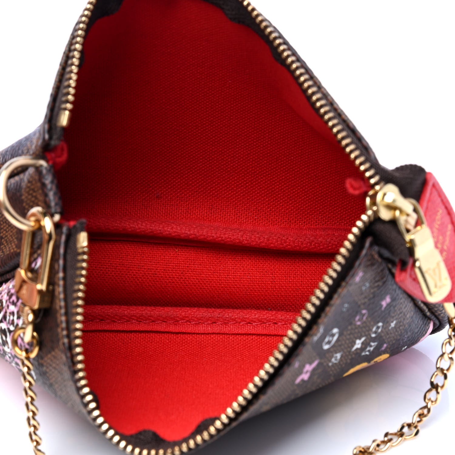 Louis Vuitton Damier Ebene 2019 Christmas Animation Mini Pochette Accessories Red 3 of 4