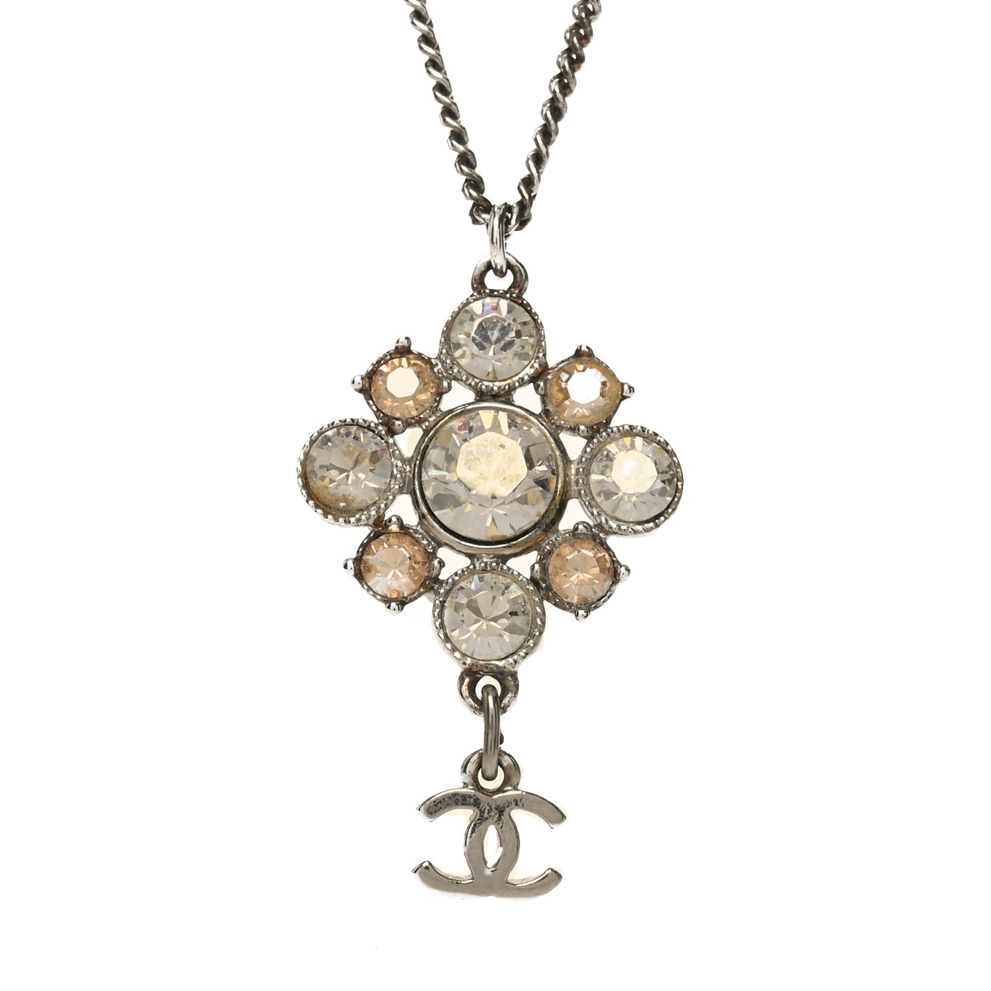 Crystal CC Drop Pendant Necklace Silver