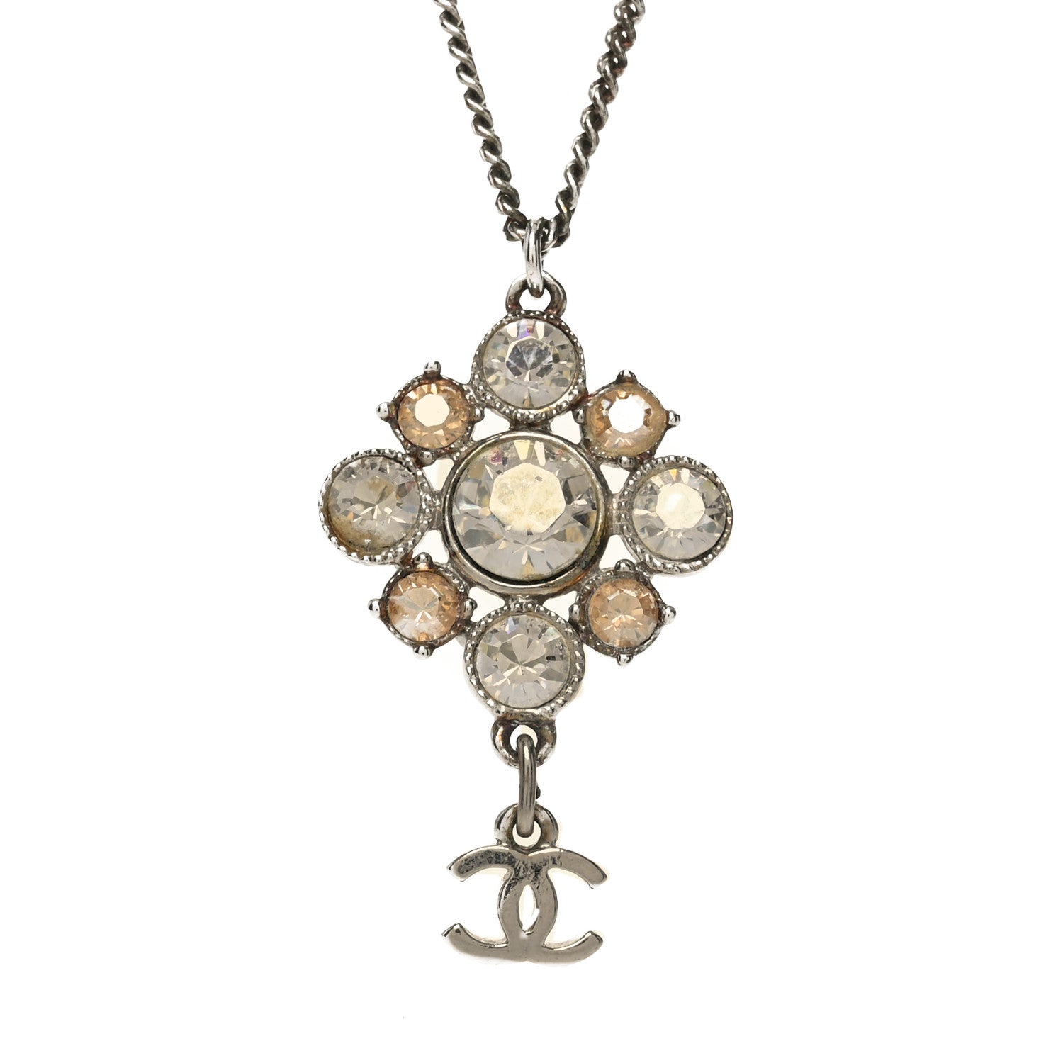 Chanel Crystal CC Drop Pendant Necklace Silver 4 of 5