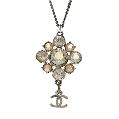 Chanel Crystal CC Drop Pendant Necklace Silver 4 of 5