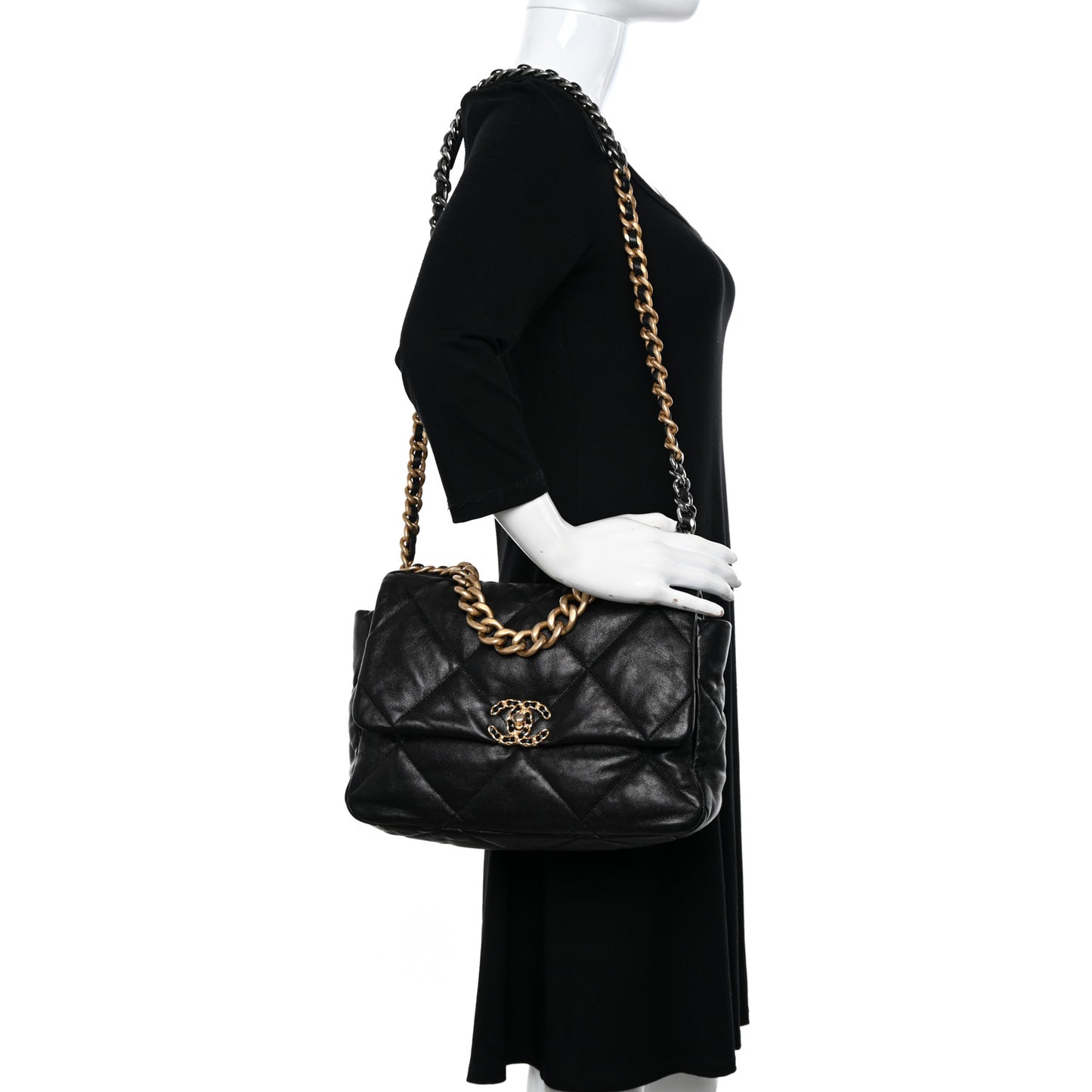 Lambskin Quilted Large Chanel 19 Flap Black