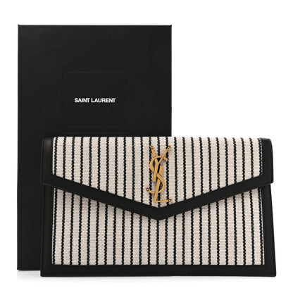 Saint Laurent Canvas Striped Uptown Pouch Beige Black 10 of 10