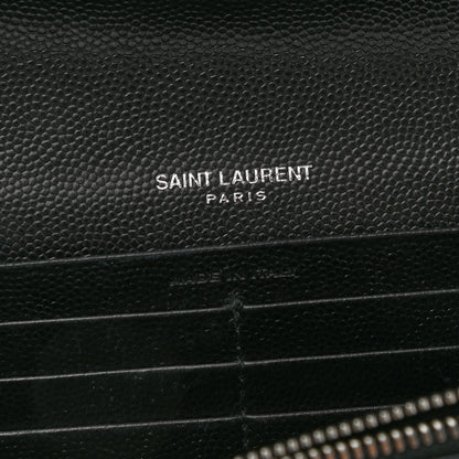 Saint Laurent Grain De Poudre Matelasse Chevron Monogram Flap Wallet Black 6 of 8