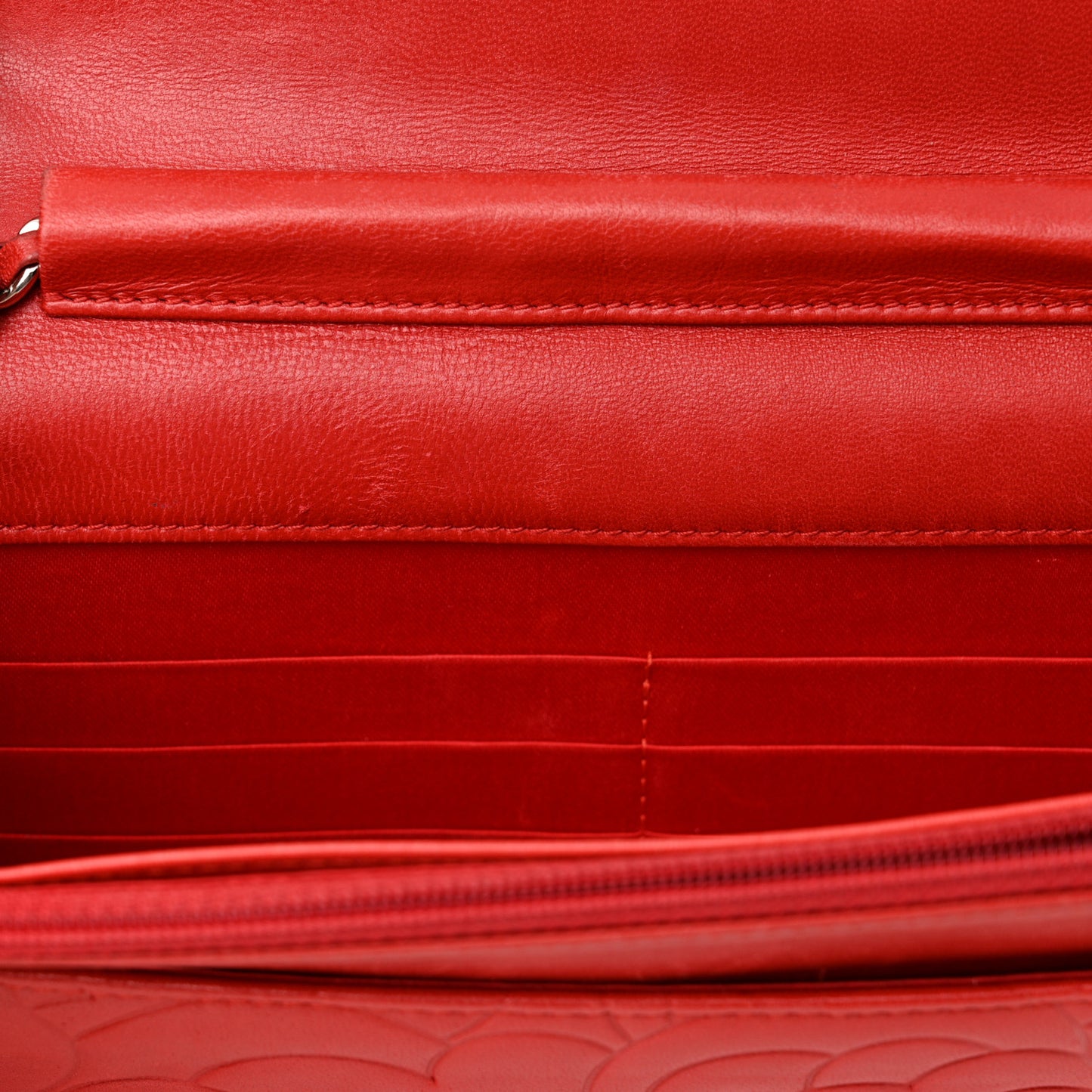 Lambskin Camellia Embossed Wallet on Chain WOC Red