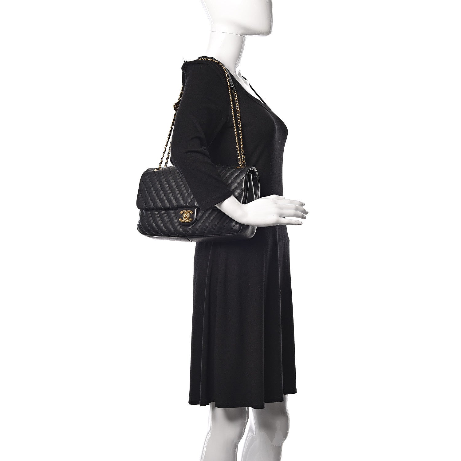Chanel Calfskin Surpique Chevron Large Flap Black 2 of 10