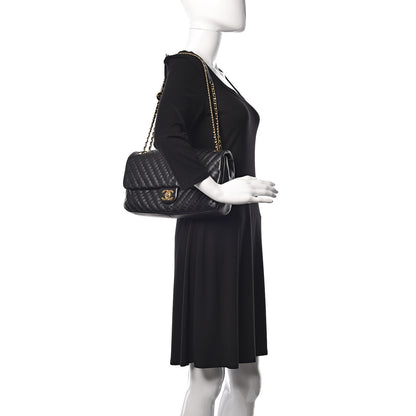 Chanel Calfskin Surpique Chevron Large Flap Black 2 of 10