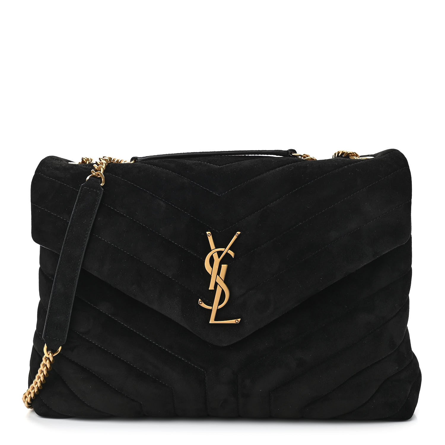 Saint Laurent Suede Y Quilted Monogram Medium Loulou Chain Satchel Black 1 of 9