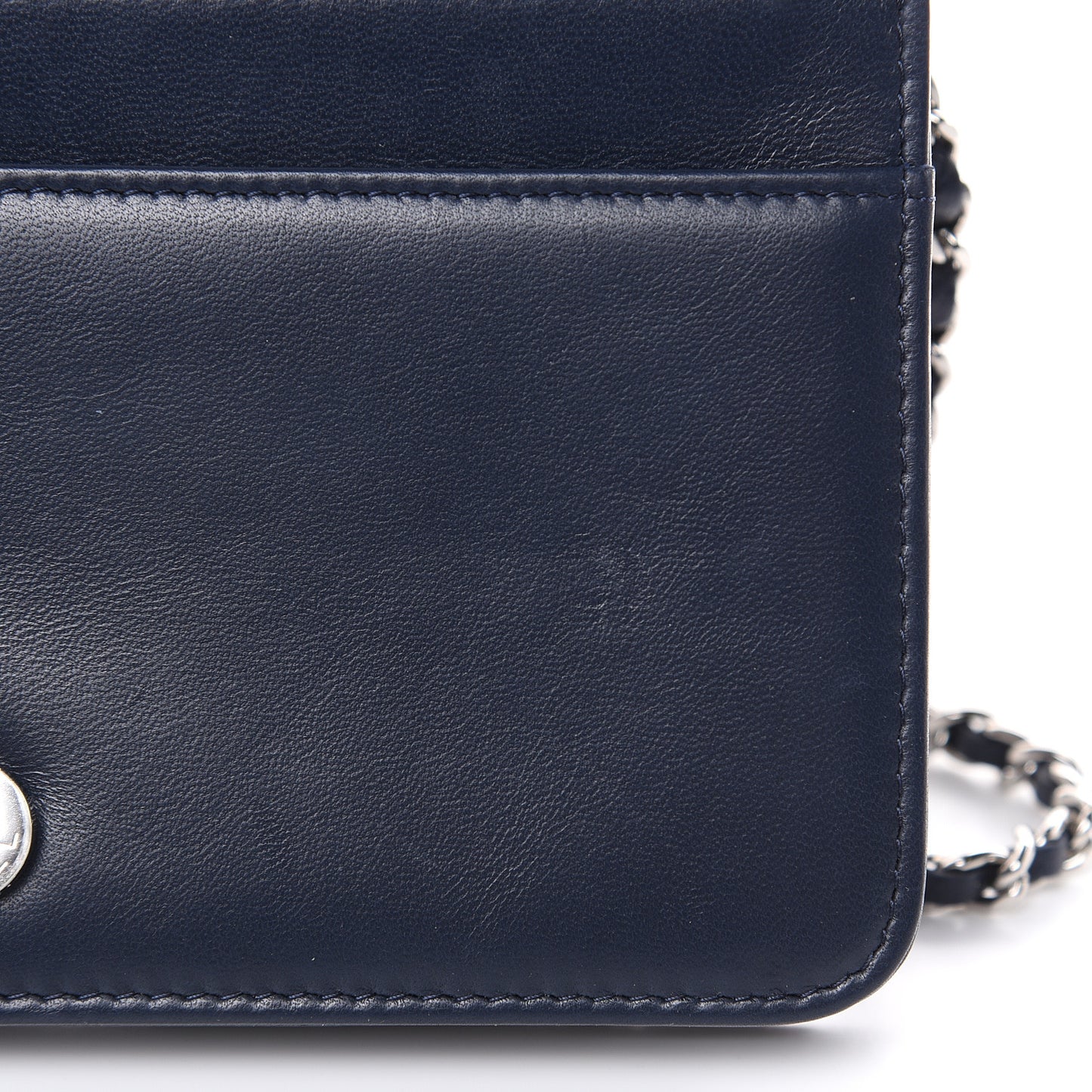 Lambskin Double Quilted Stitch Wallet On Chain WOC Navy Blue
