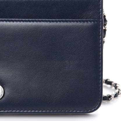Chanel Lambskin Double Quilted Stitch Wallet On Chain WOC Navy Blue 13 of 14