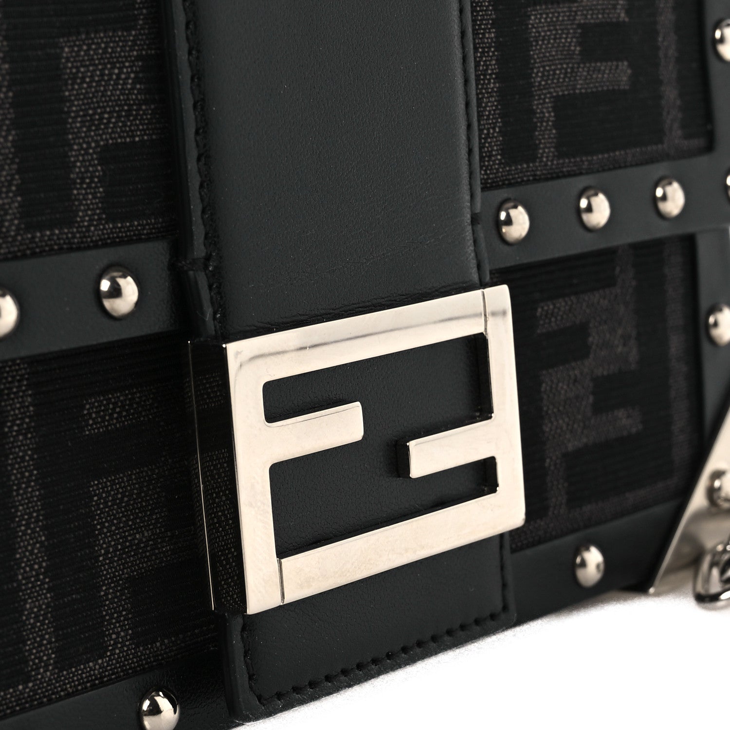 Fendi Recycled Fabric Jacquard Vitello Astro FF 1974 Mini Baguette Trunk Asfalto Black 11 of 12