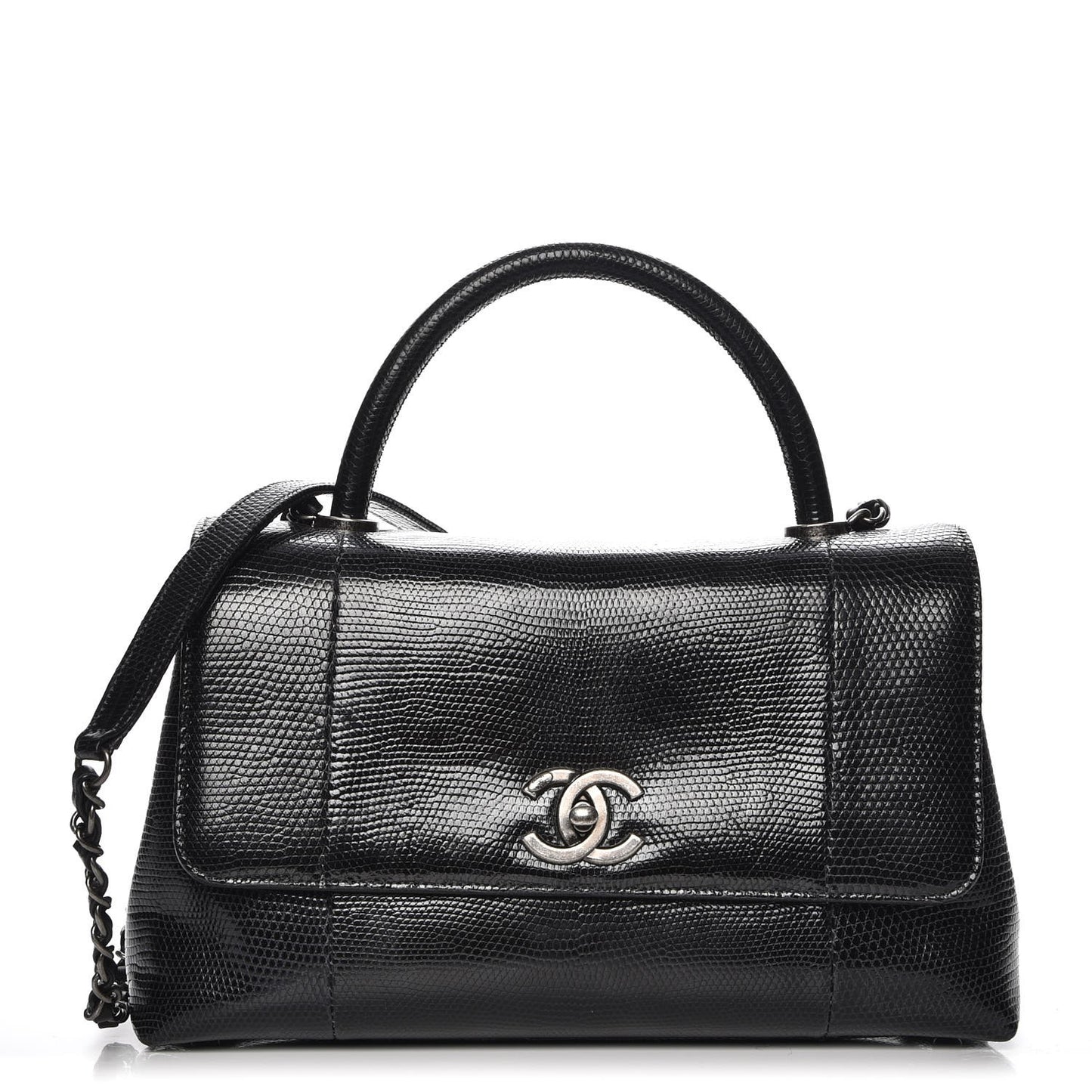 Lizard Medium Coco Handle Flap Black