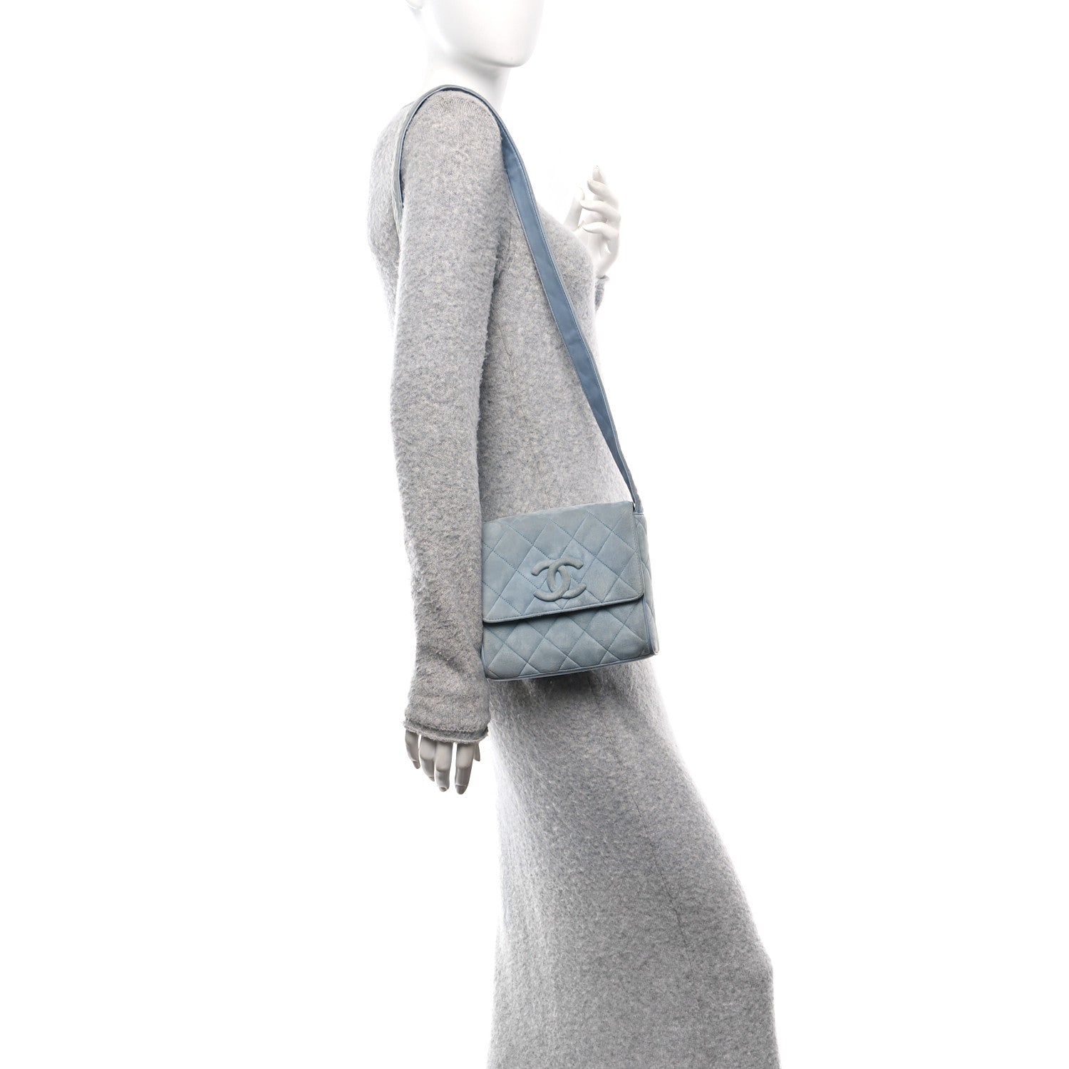 Chanel Suede Small Messenger Flap Light Blue 2 of 12